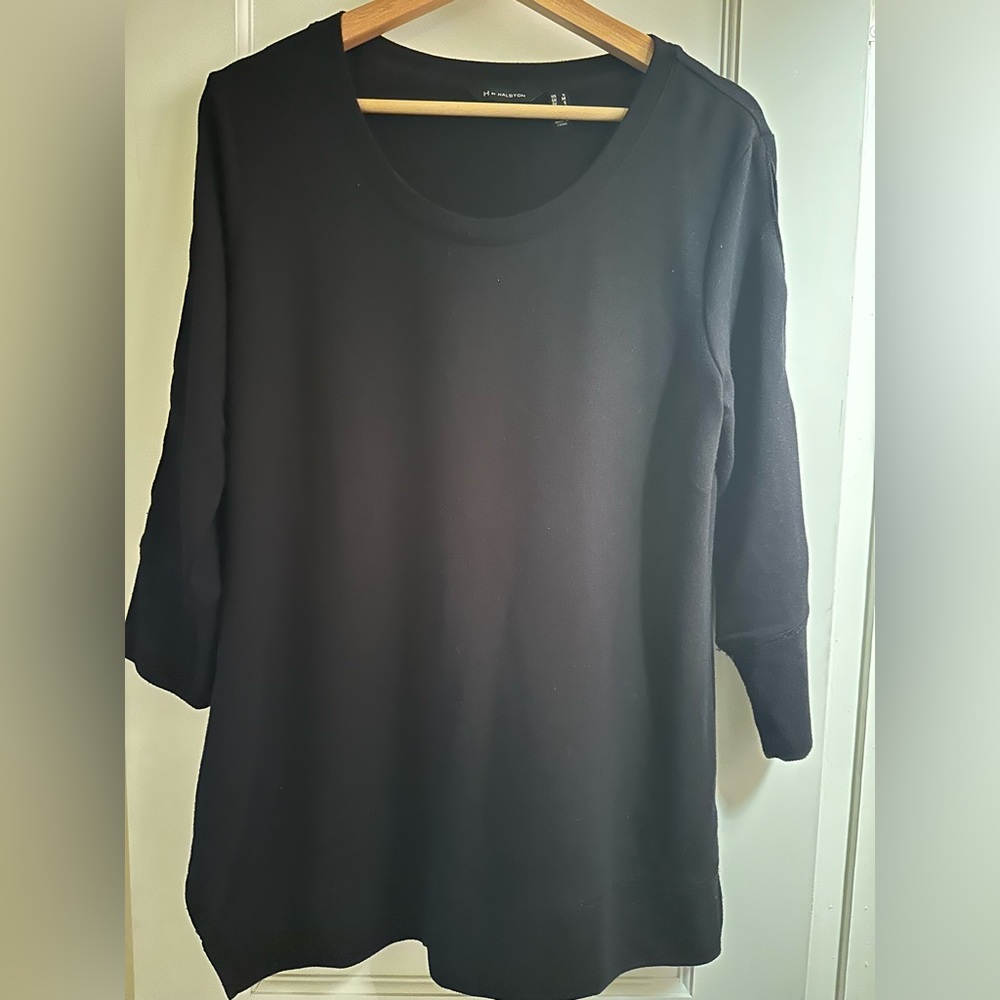 Halston black top. Slits in sleeve. Super soft.